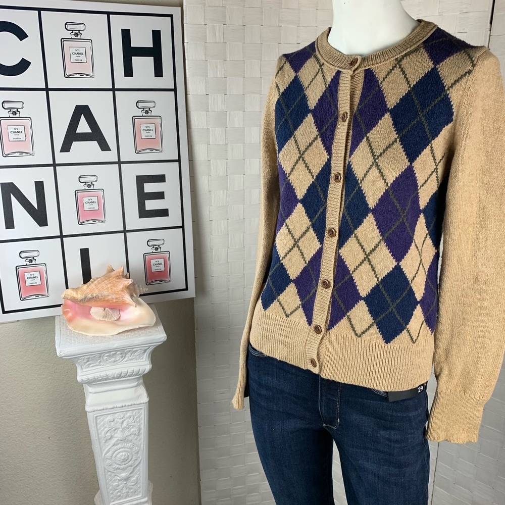 Lands’ End Argyle Crewneck Cardigan Size XS